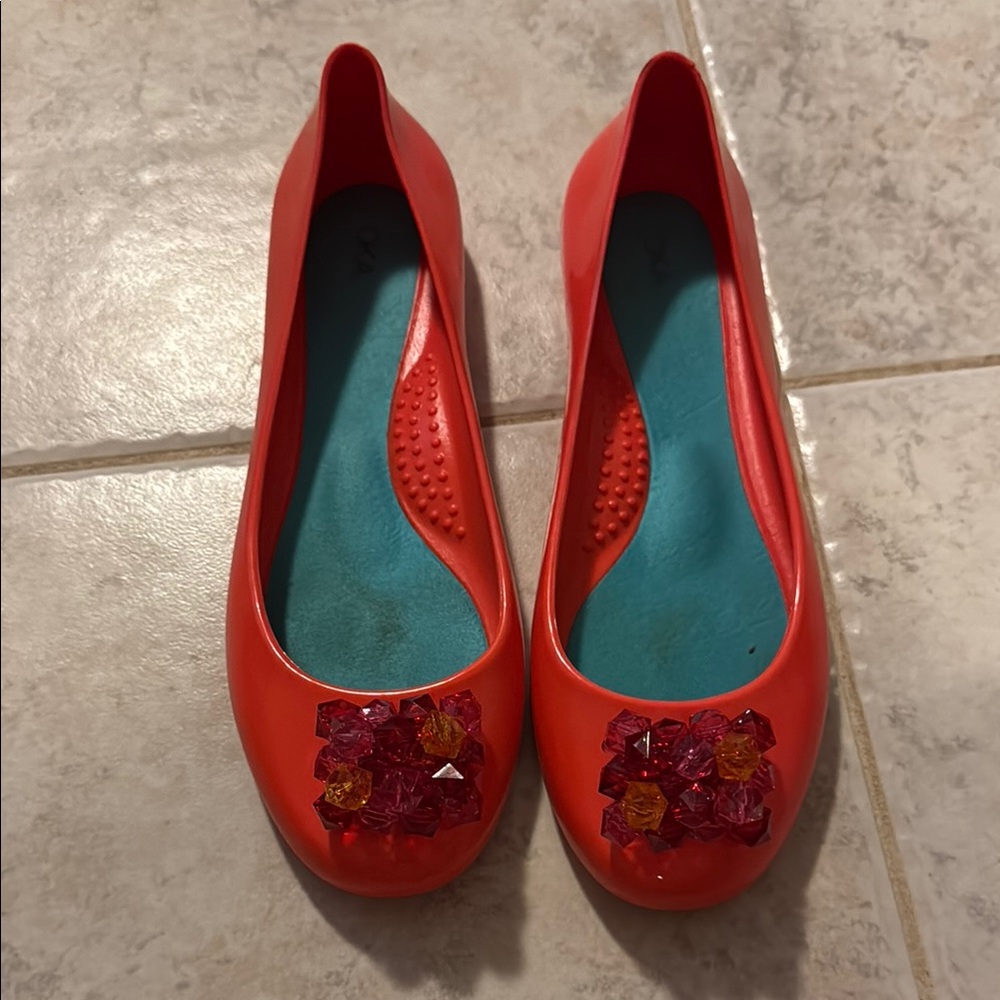 Stylish Orange Women's Flats with Gem Accents